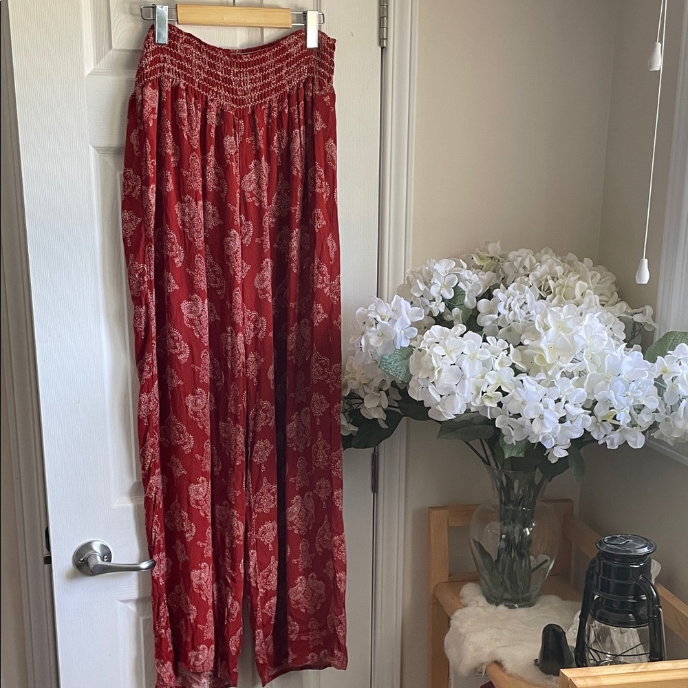 Gauzy, Lightweight, Tall Girls, Rusty Red in Colour Paisley Wide Leg Pants